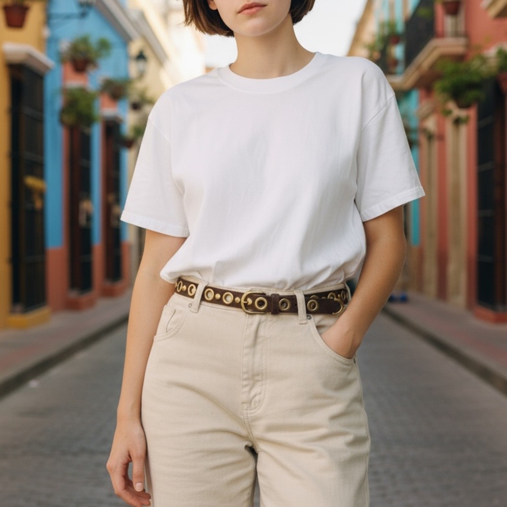 CAbi Black Leather Belt with Gold Buckle
Genuine Leather.